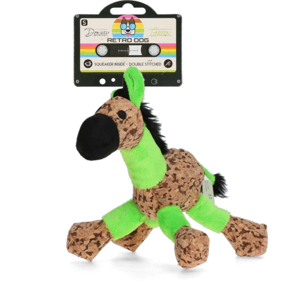 Jucărie de pluș pentru câini, măgăruș cu chițăitoare, Verde S – Retro Dog Donkey
