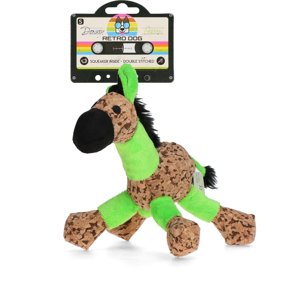 Jucărie de pluș pentru câini, măgăruș cu chițăitoare, Verde S – Retro Dog Donkey - imagine 1