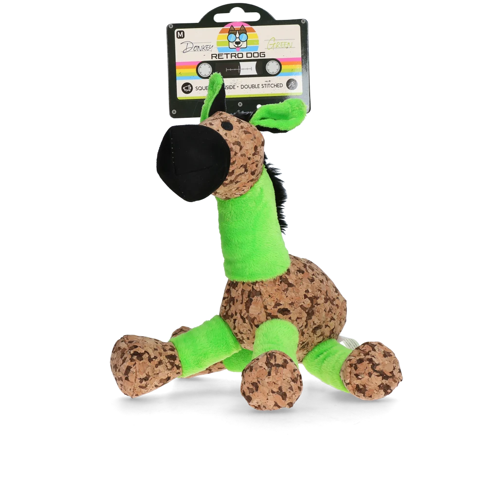 Jucărie de pluș pentru câini Măgăruș cu chițăitoare, verde M – Retro Dog Donkey - imagine 1