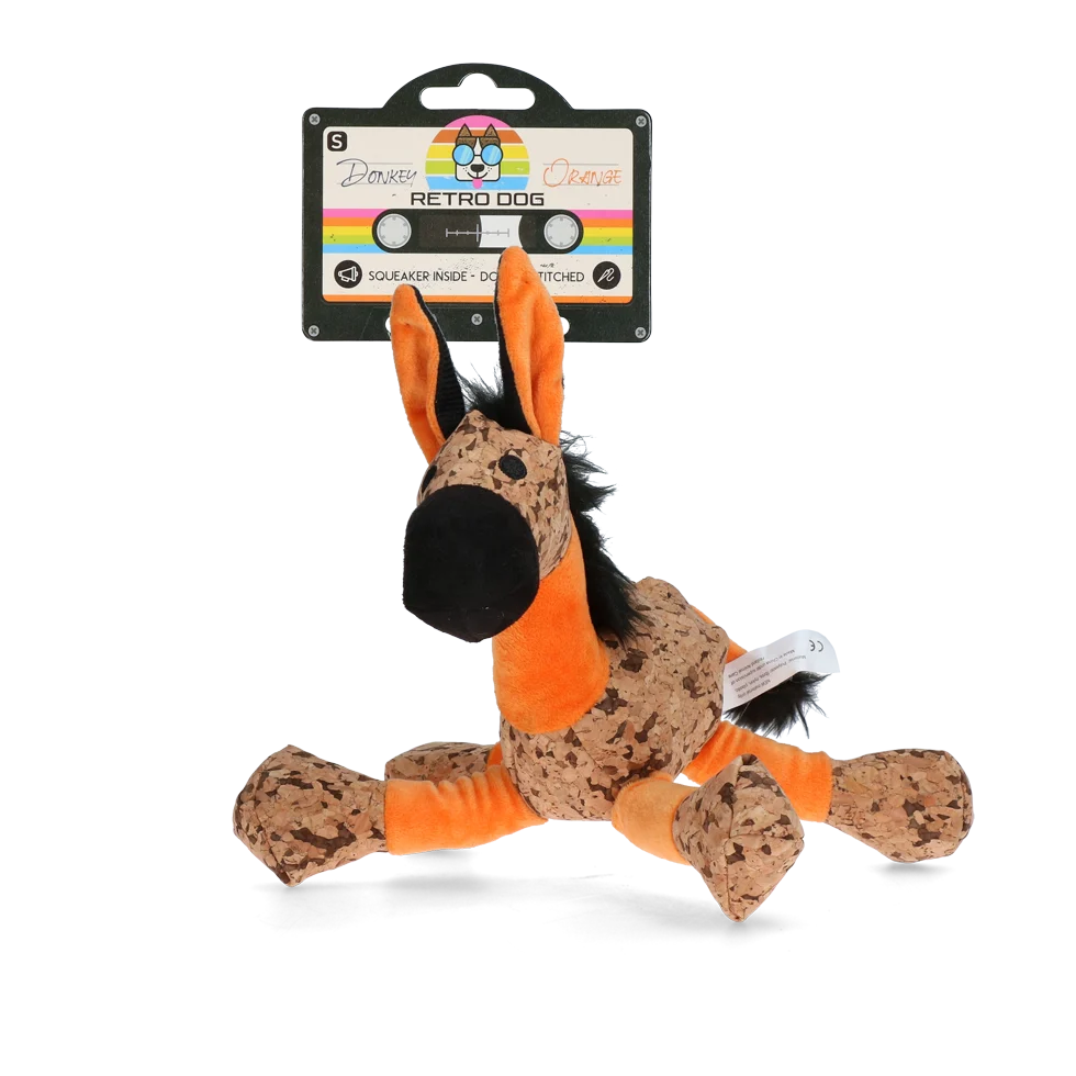 Jucărie de pluș pentru câini, măgăruș cu piuitor, portocaliu, S – Retro Dog Donkey - imagine 1