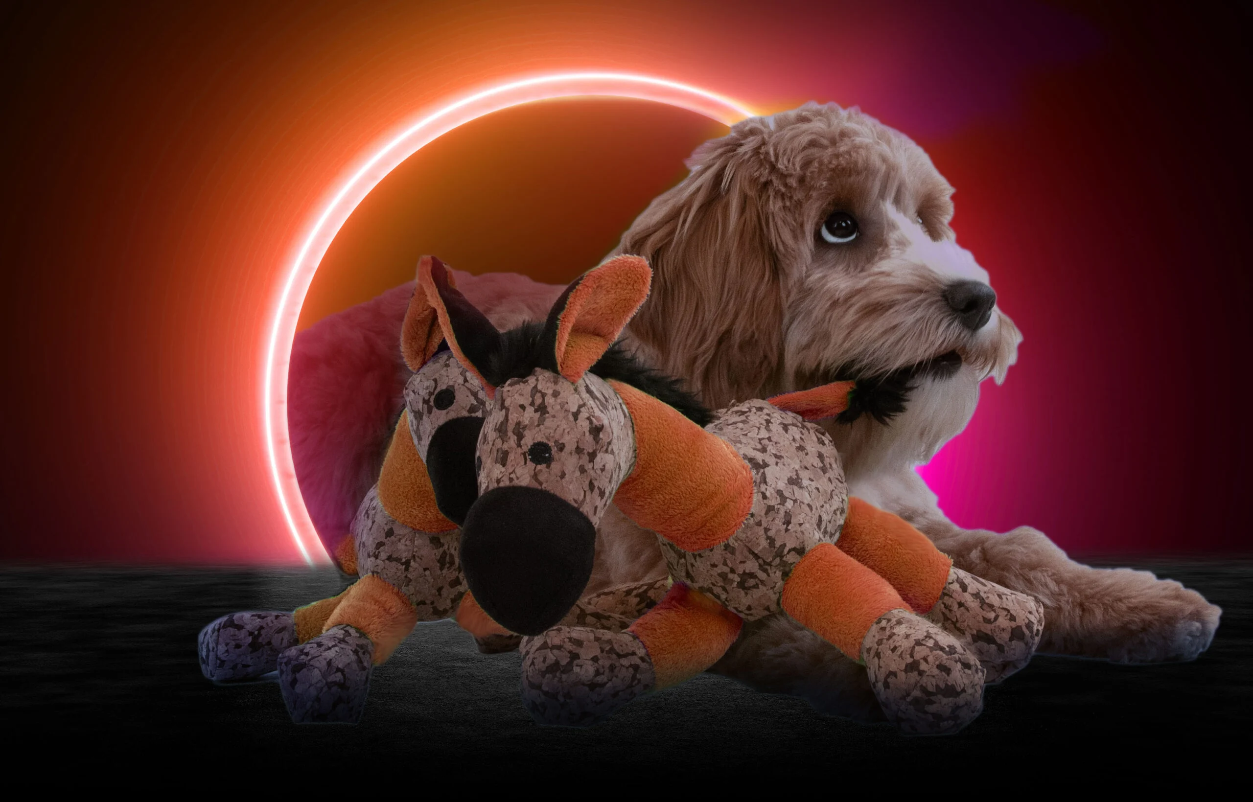 Jucărie de pluș pentru câini, măgăruș cu piuitor, portocaliu, S – Retro Dog Donkey - imagine 4