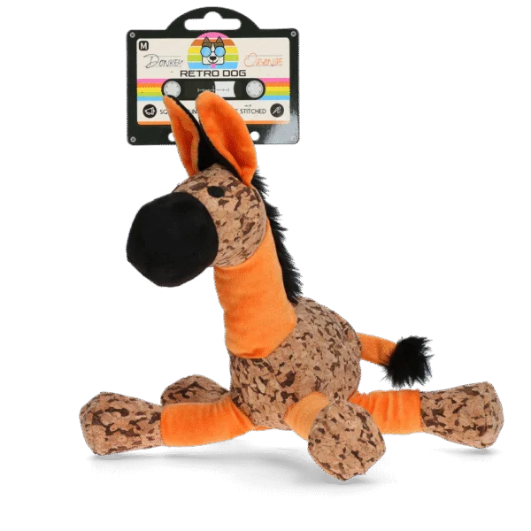 Jucărie de pluș pentru câini, măgar cu chițăitoare, portocaliu M – Retro Dog Donkey