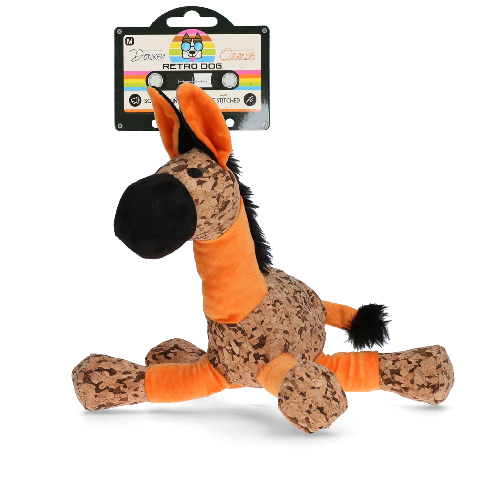 Jucărie de pluș pentru câini, măgar cu chițăitoare, portocaliu M – Retro Dog Donkey - imagine 1