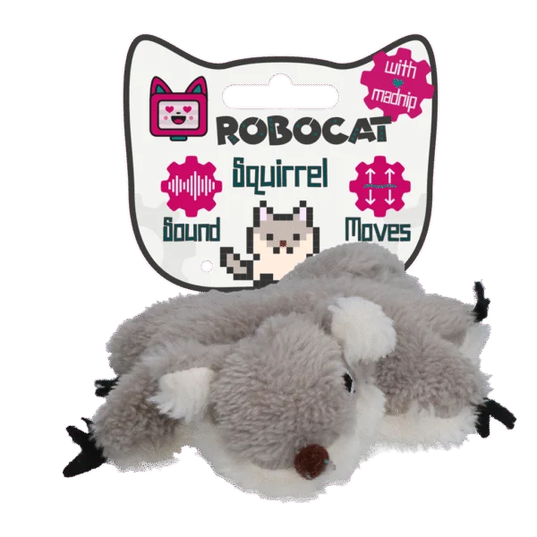 Jucărie interactivă pentru pisici, cu sunete și madnip – Robocat Veveriță