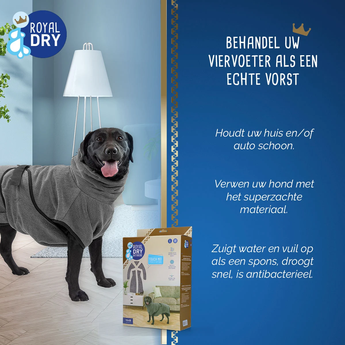 Halat pentru câini din microfibră L, lungime a spatelui 60 până la 68 cm – Royal Dry - imagine 4