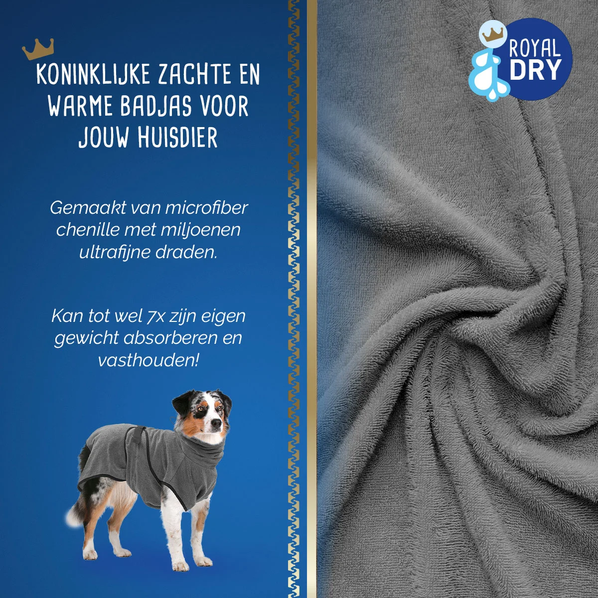 Halat pentru câini din microfibră XL, lungimea spatelui 70 până la 80 cm – Royal Dry - imagine 3