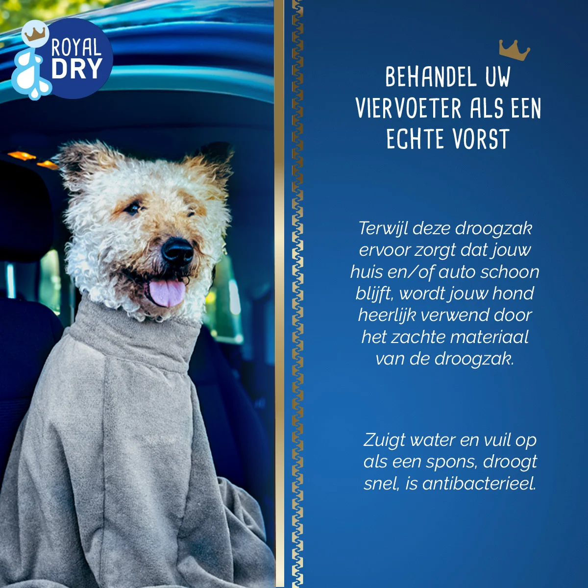 Sac de uscare pentru câini din microfibră XS, lungimea spatelui 30 cm – Royal Dry Doggy Bag - imagine 6