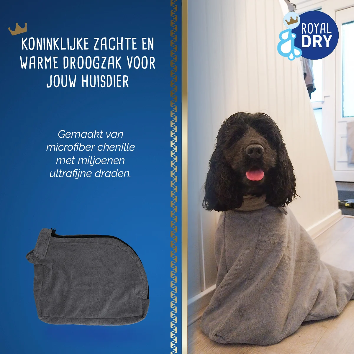 Sac de uscare pentru câini din microfibră S, lungime a spatelui 40 cm – Royal Dry Doggy Bag - imagine 5