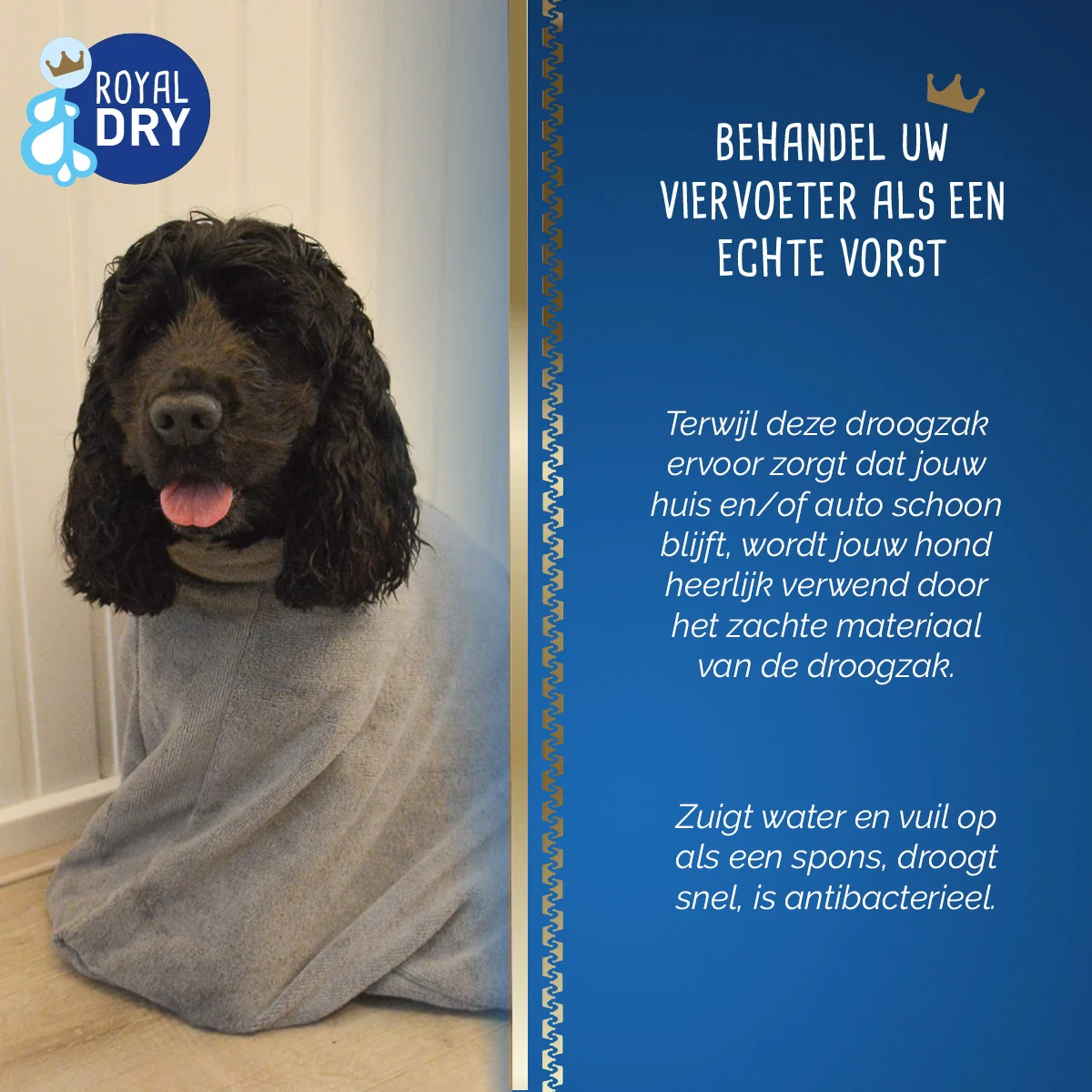 Sac de uscare pentru câini din microfibră S, lungime a spatelui 40 cm – Royal Dry Doggy Bag - imagine 6
