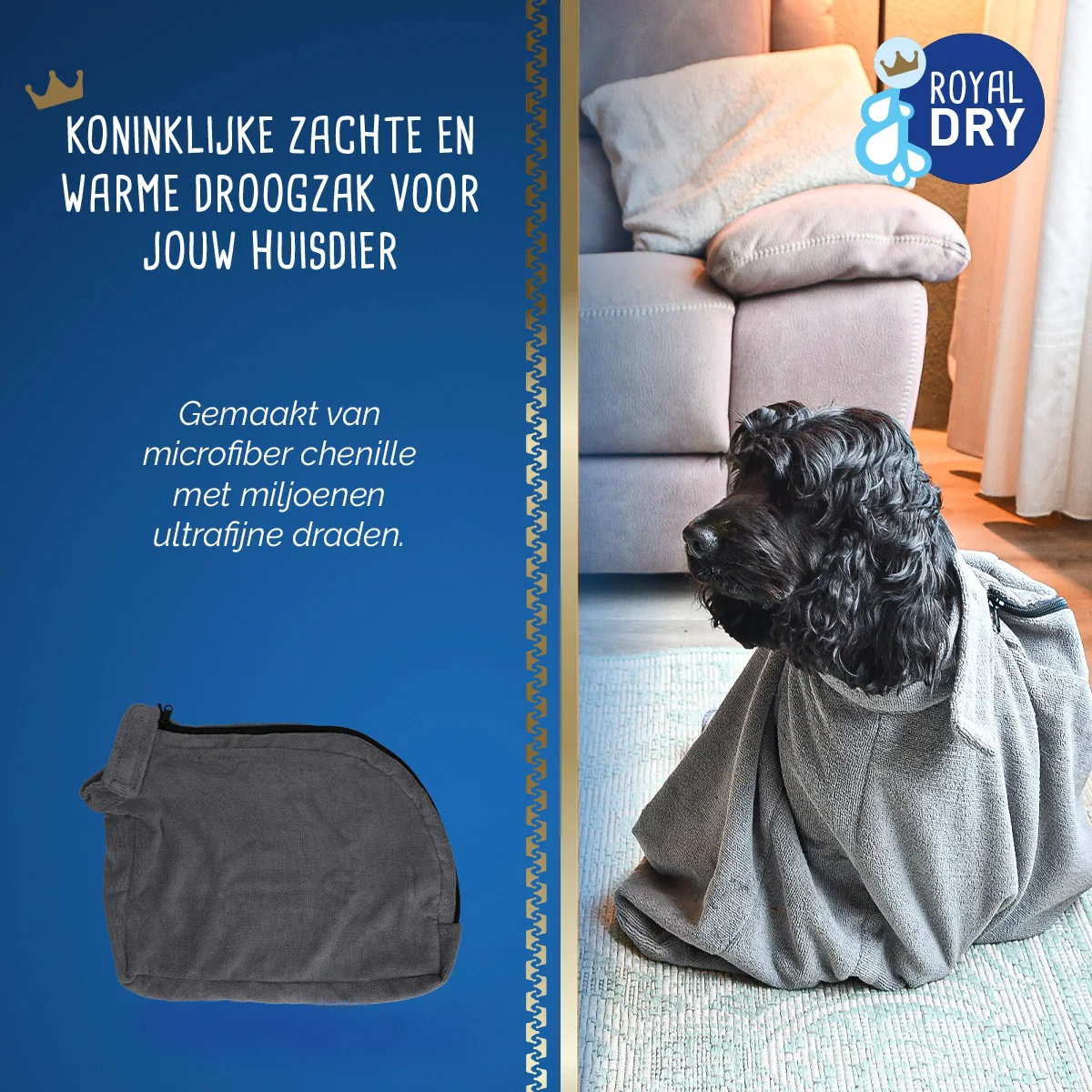 Sac de uscare pentru câini din microfibră M, lungimea spatelui 60 cm – Royal Dry Doggy Bag - imagine 5