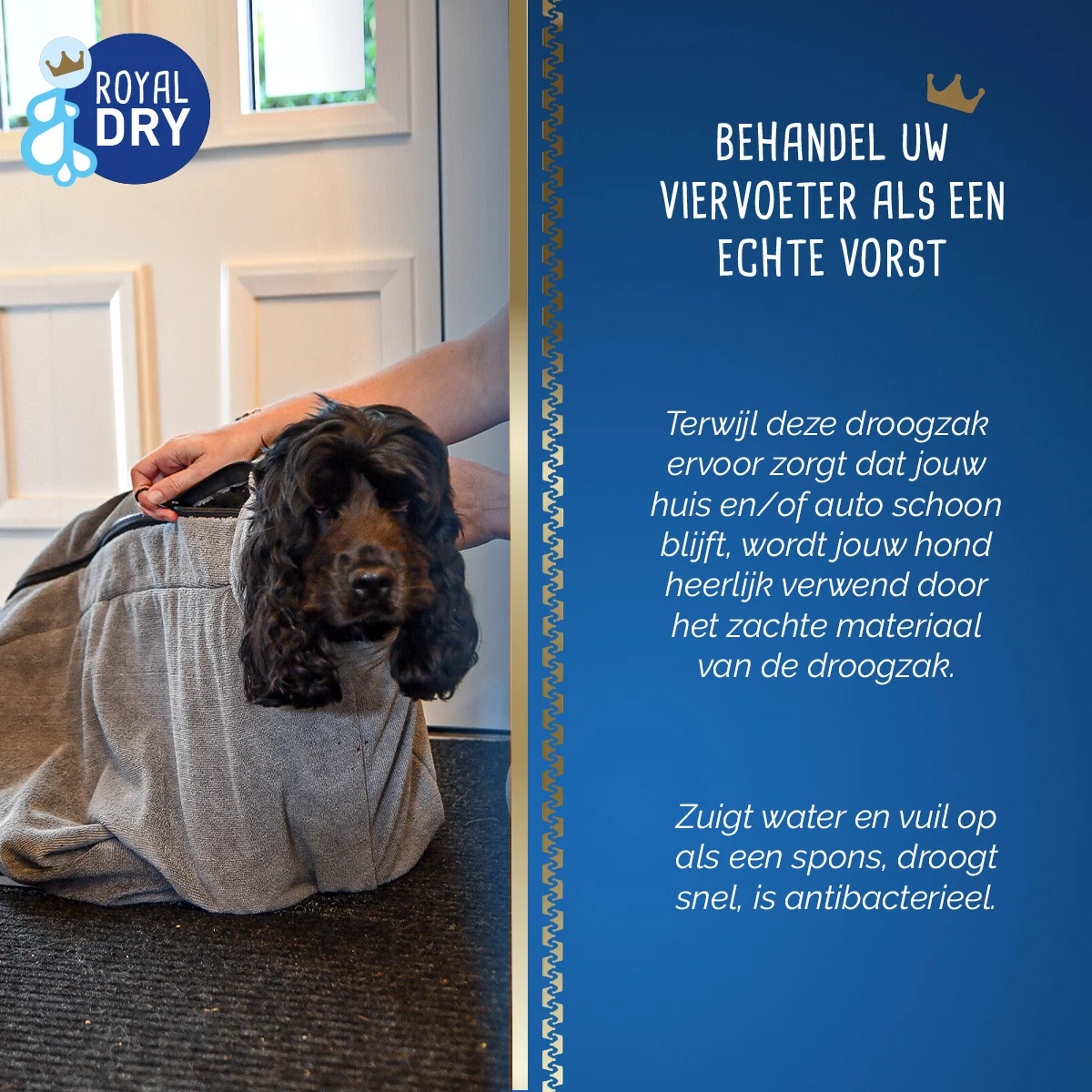 Sac de uscare pentru câini din microfibră M, lungimea spatelui 60 cm – Royal Dry Doggy Bag - imagine 6