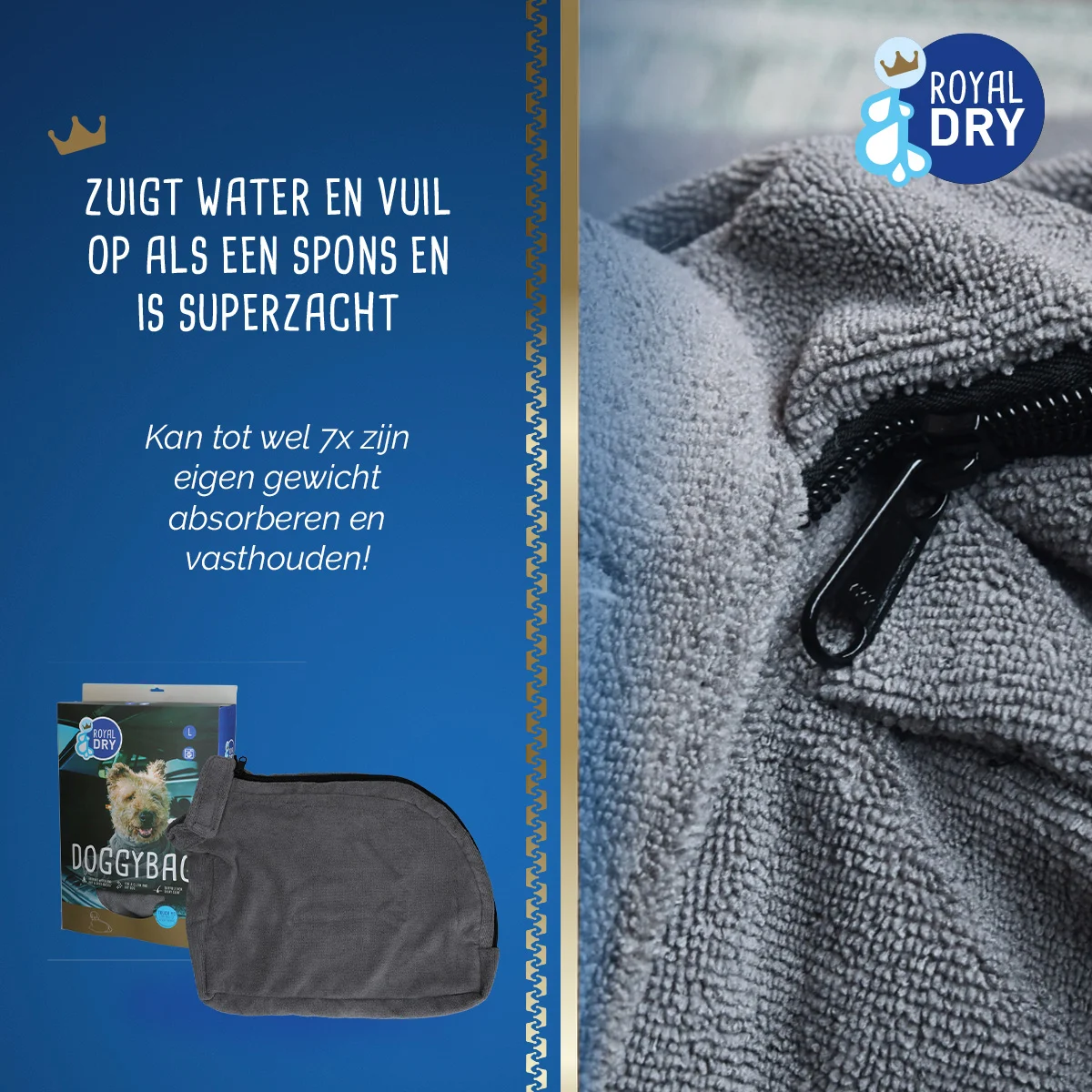 Sac de uscare pentru câini din microfibră L, lungimea spatelui 75 cm – Royal Dry Doggy Bag - imagine 4