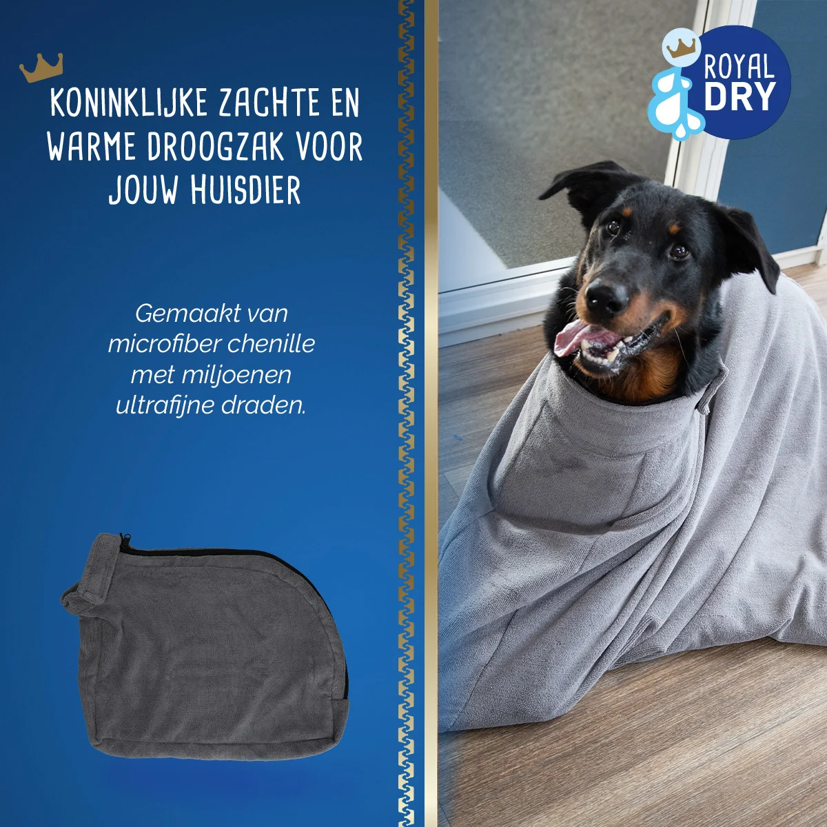Sac de uscare pentru câini din microfibră L, lungimea spatelui 75 cm – Royal Dry Doggy Bag - imagine 5