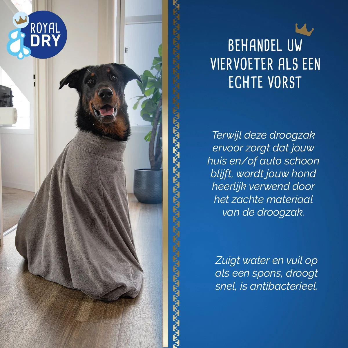 Sac de uscare pentru câini din microfibră L, lungimea spatelui 75 cm – Royal Dry Doggy Bag - imagine 6