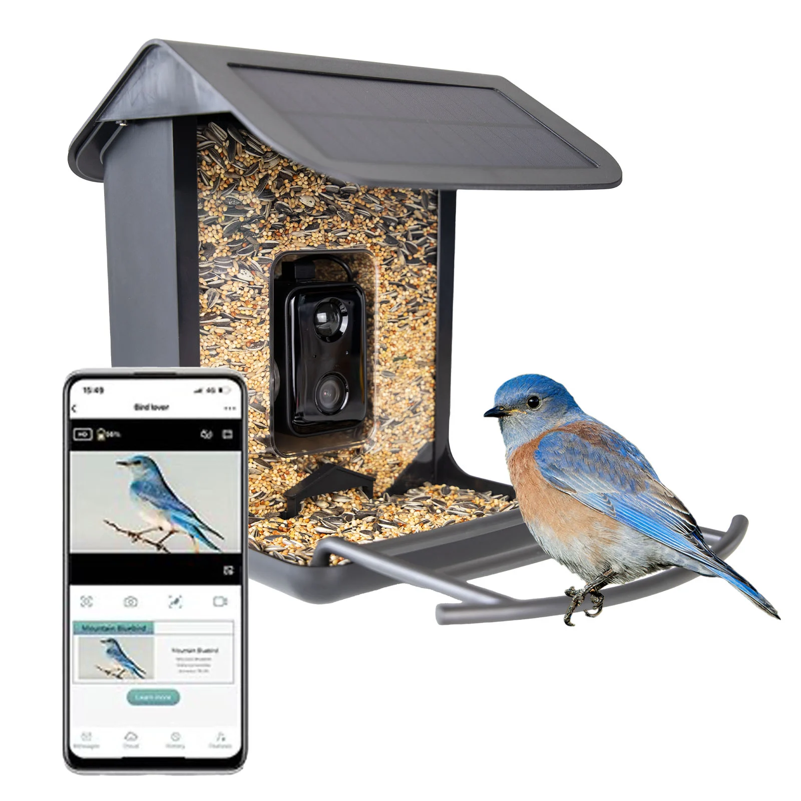 Hrănitoare pentru păsări cu cameră și panou solar, 1,5 l – Hofman Animal Care AI Bird Feeder - imagine 1