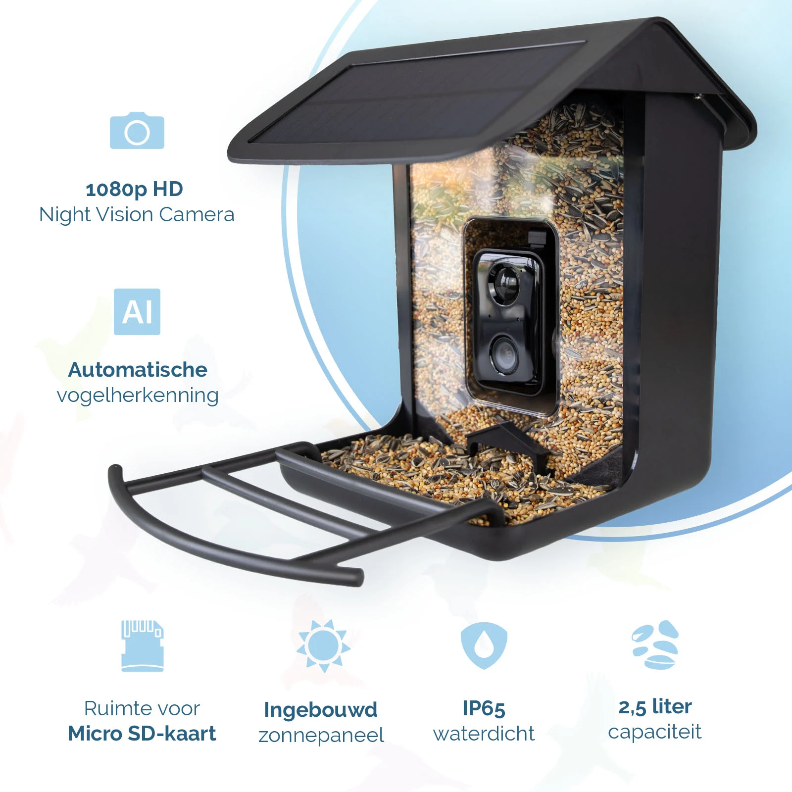 Hrănitoare pentru păsări cu cameră și panou solar, 1,5 l – Hofman Animal Care AI Bird Feeder - imagine 2