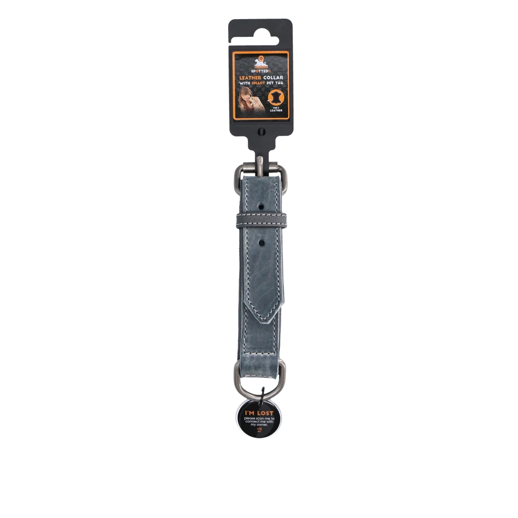 Zgardă din piele pentru câini cu medalion digital, 50 cm, gri – Spotted! Pro - imagine 3