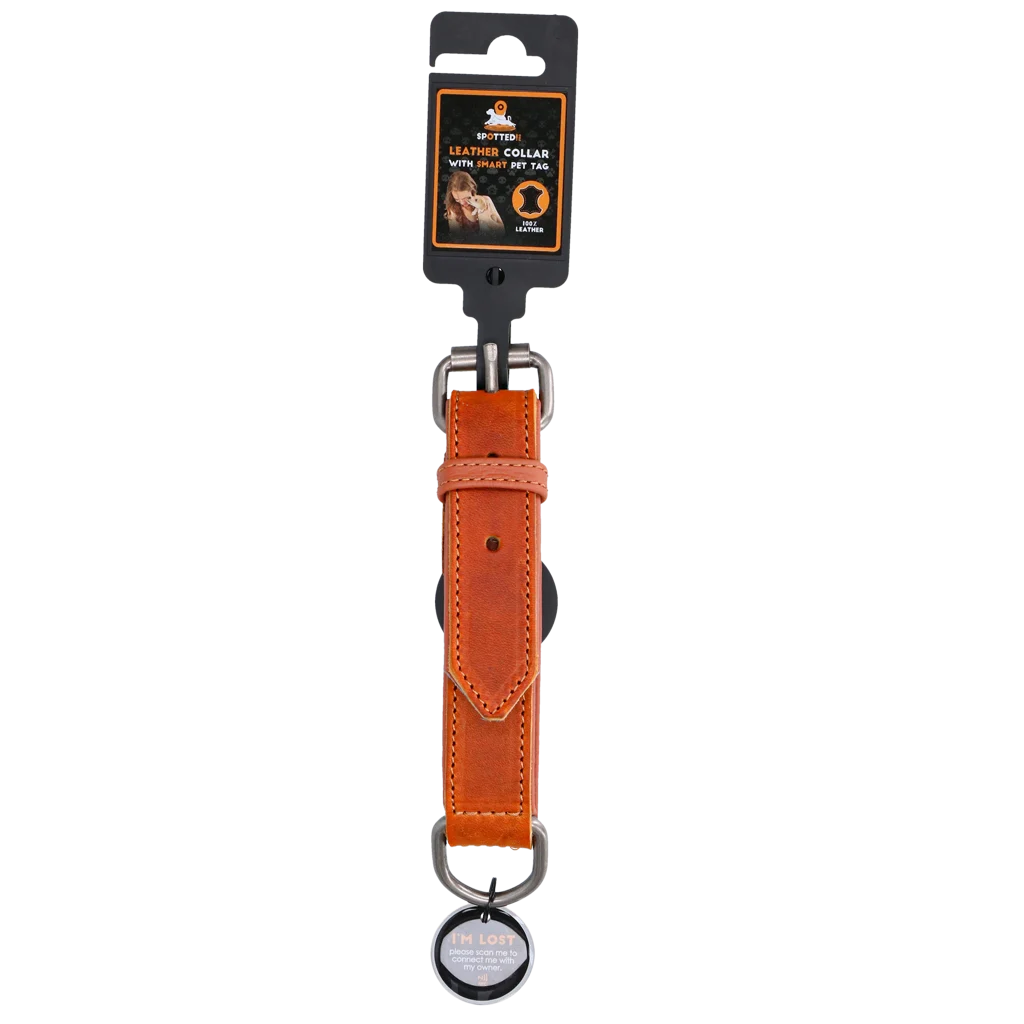 Zgardă din piele pentru câini cu medalion digital, 60 cm, coniac – Spotted! Pro - imagine 4