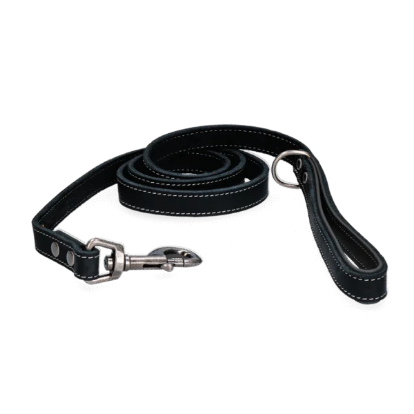 Lesă din piele pentru câini cu mâner, neagră, 1,8 cm x 130 cm – Spotted! Pro