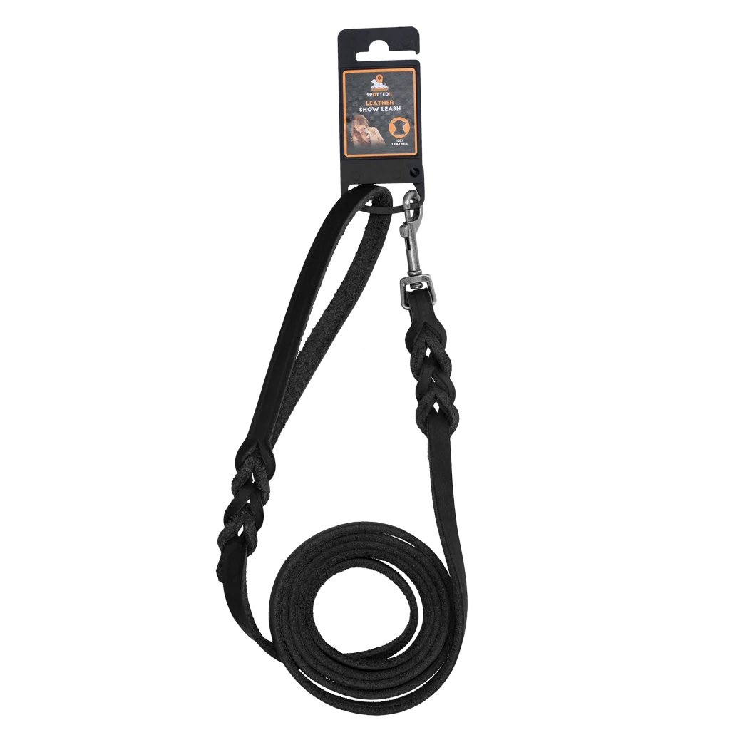 Lesă de prezentare din piele pentru câini, cu carabină, neagră, 180 cm x 16 mm – Spotted! Pro - imagine 2