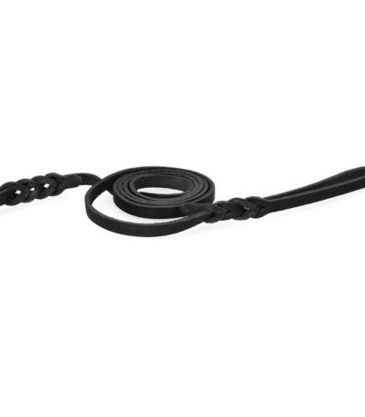 Lesă de prezentare din piele pentru câini, cu carabină, neagră, 180 cm x 12 mm – Spotted! Pro