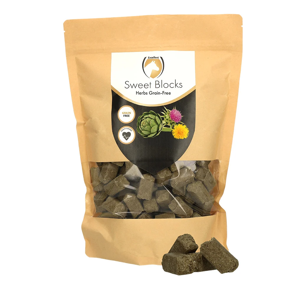 Recompense pentru cai cu ierburi, fără cereale, 1 kg – Excellent Horse Sweet Blocks Grain-Free - imagine 1