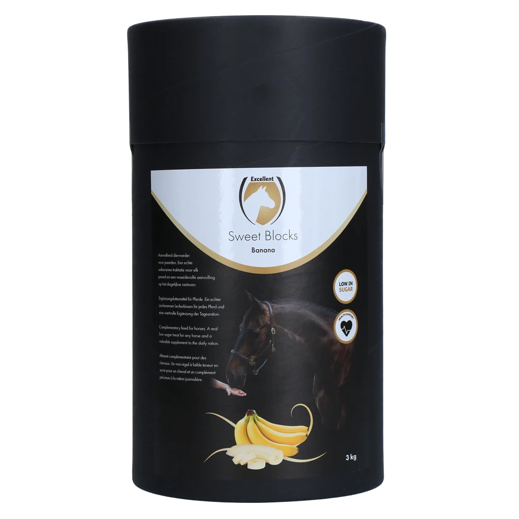 Recompense pentru cai cu banană, conținut redus de zahăr, 3 kg – Excellent Horse Sweet Blocks - imagine 1