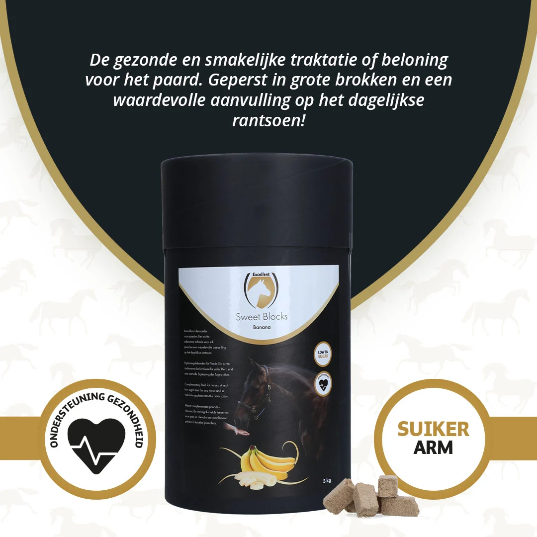 Recompense pentru cai cu banană, conținut redus de zahăr, 3 kg – Excellent Horse Sweet Blocks - imagine 3