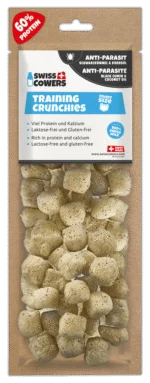 Recompense de dresaj pentru câini, din brânză, cu chimen negru și ulei de cocos, 30 de recompense – SwissCowers Cheese Crunchies Training Anti-Parasite