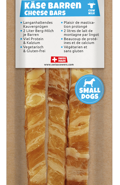 Baton de brânză pentru câini cu bacon, fără lactoză – SwissCowers Cheese Bars Bacon S