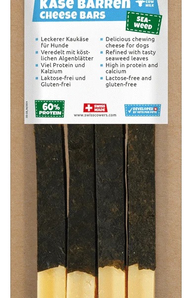 Baton de brânză cu alge marine pentru câini, fără lactoză – SwissCowers Cheese Bars Seaweed S