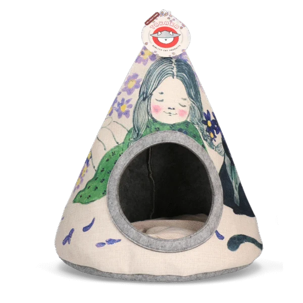 Tipi pentru pisici cu pernă, 42 x 56 cm – Takara Tipi Violet Flower