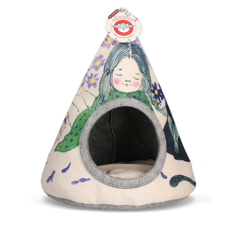 Tipi pentru pisici cu pernă, 42 x 56 cm – Takara Tipi Violet Flower