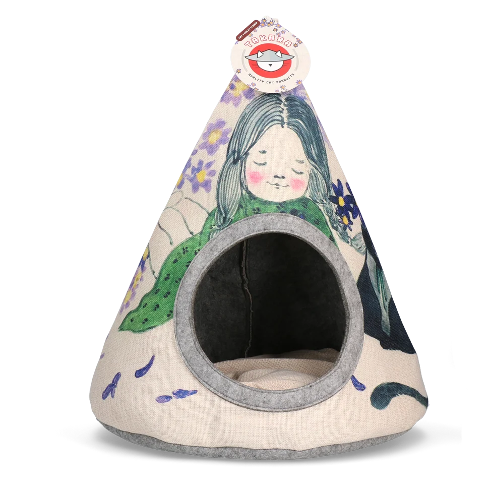Tipi pentru pisici cu pernă, 42 x 56 cm – Takara Tipi Violet Flower - imagine 1