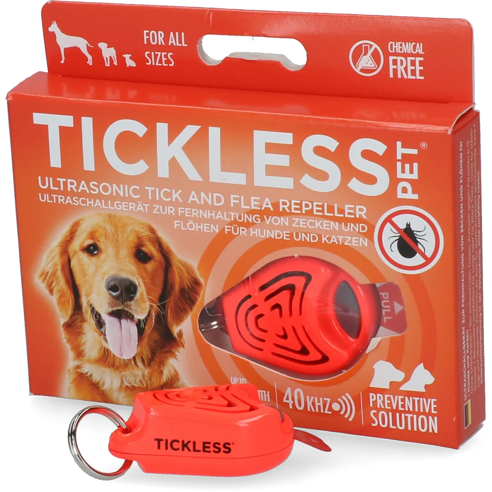 Dispozitiv cu ultrasunete pentru respingerea căpușelor și puricilor la câini și pisici, portocaliu – Tickless Pet - imagine 1