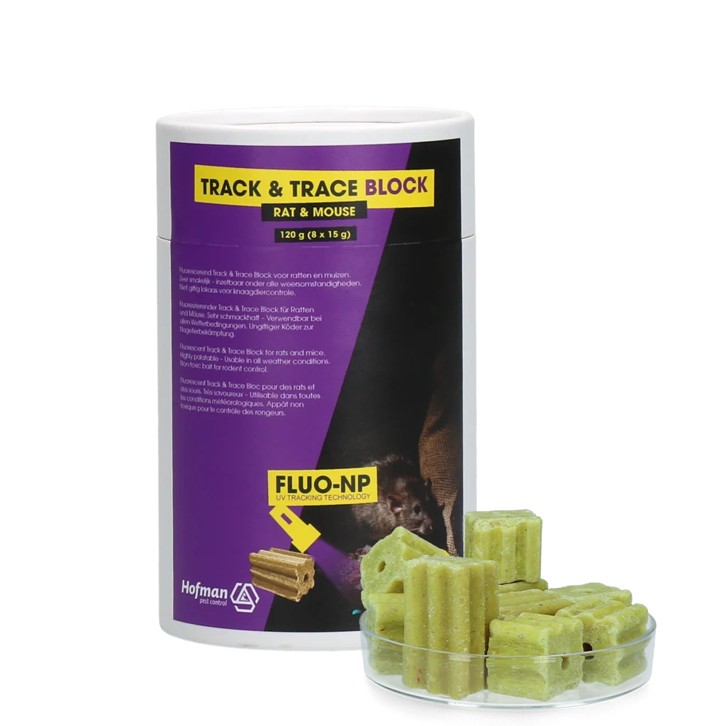 Blocuri fluorescente de monitorizare pentru șoareci și șobolani, 8 x 15 g – Fluo-NP Track & Trace Block - imagine 1