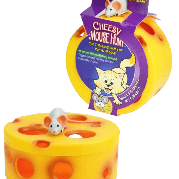Jucărie interactivă pentru pisici, cu șoricel robot într-o bucată de brânză – VisionSmart Cheesy Mouse Hunt