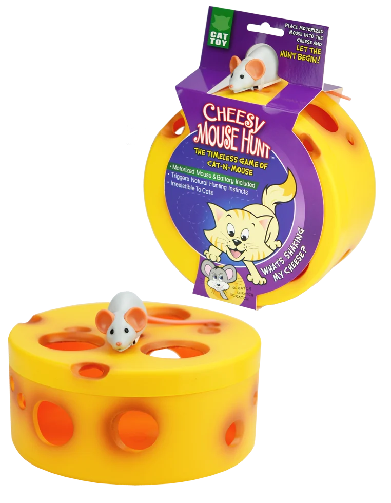 Jucărie interactivă pentru pisici, cu șoricel robot într-o bucată de brânză – VisionSmart Cheesy Mouse Hunt - imagine 1