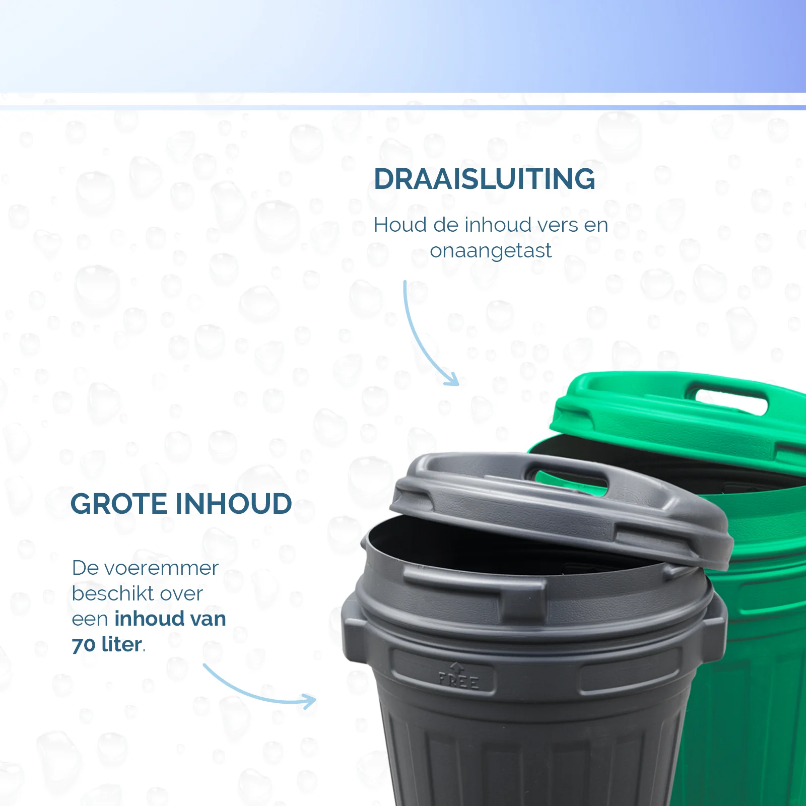 Recipient pentru furaje cu închidere prin rotire, 70 l, negru - imagine 4