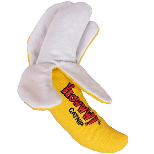 Banană de joacă pentru pisici, decojită și umplută cu iarbă mâței, 18 cm – Yeowww! Chicata Banana Peeled