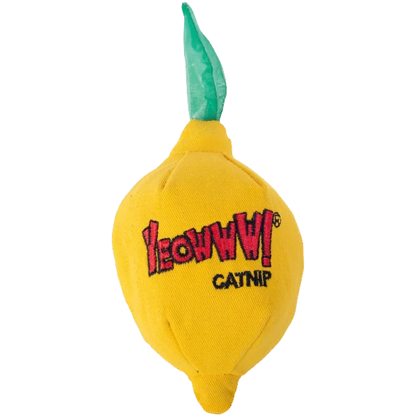 Jucărie pentru pisici în formă de lămâie, cu iarbă-mâței, 7,6 cm – Yeowww! Sour Pusss! Lemon