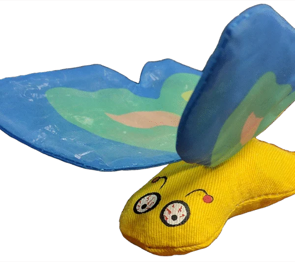 Fluture pentru pisici cu iarbă mâței și aripi foșnitoare, 13 x 6 cm, Albastru – Yeowww! Butterfly