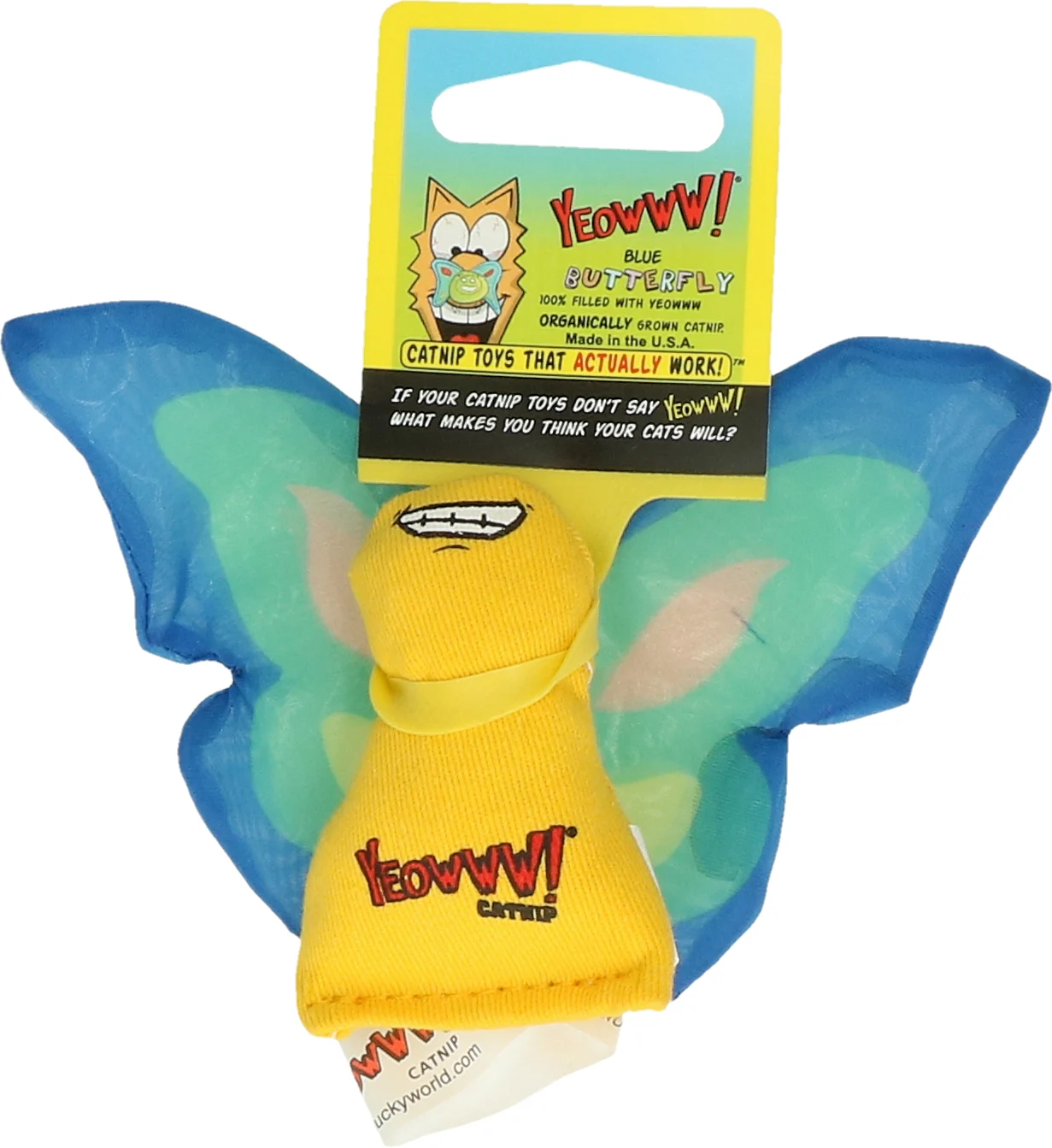 Fluture pentru pisici cu iarbă mâței și aripi foșnitoare, 13 x 6 cm, Albastru – Yeowww! Butterfly - imagine 2