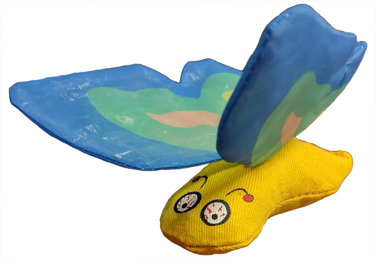 Fluture pentru pisici cu iarbă mâței și aripi foșnitoare, 13 x 6 cm, Albastru – Yeowww! Butterfly - imagine 1