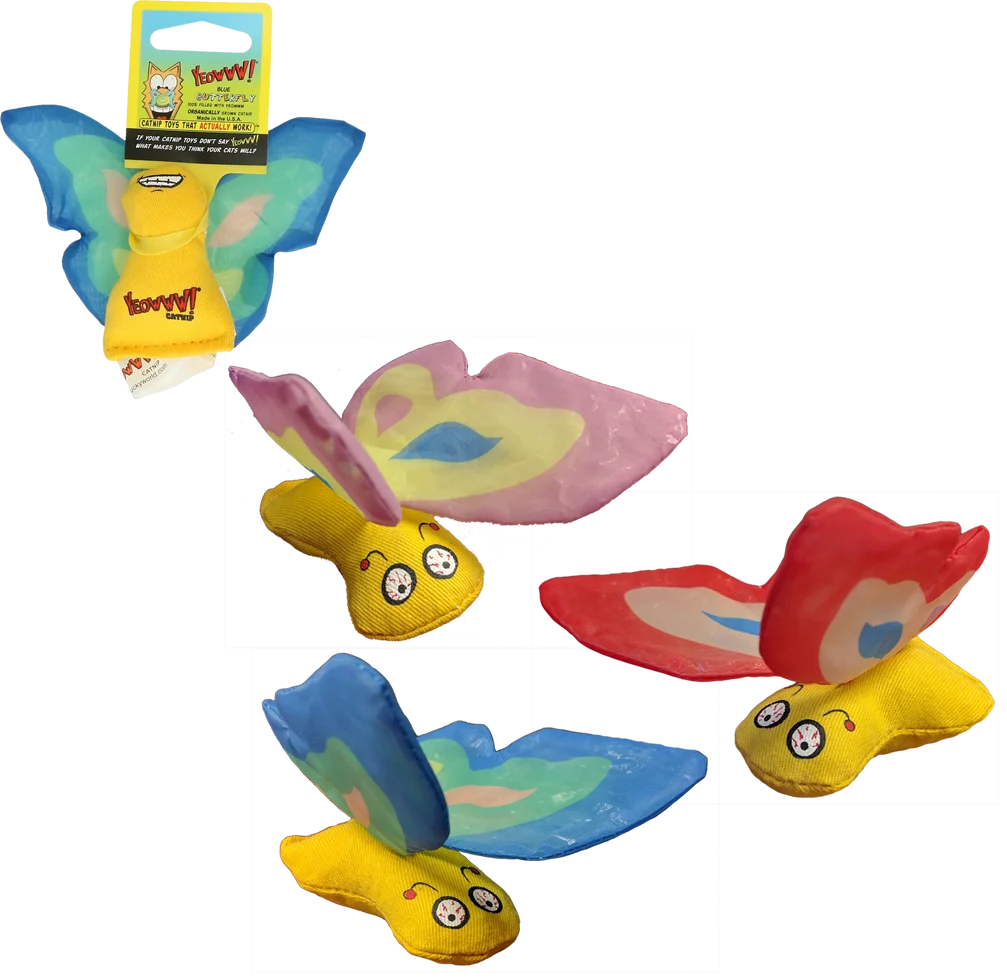 Fluture jucărie pentru pisici, cu iarba mâței și aripi foșnitoare, 13 x 6 cm, Roșu – Yeowww! Butterfly - imagine 2