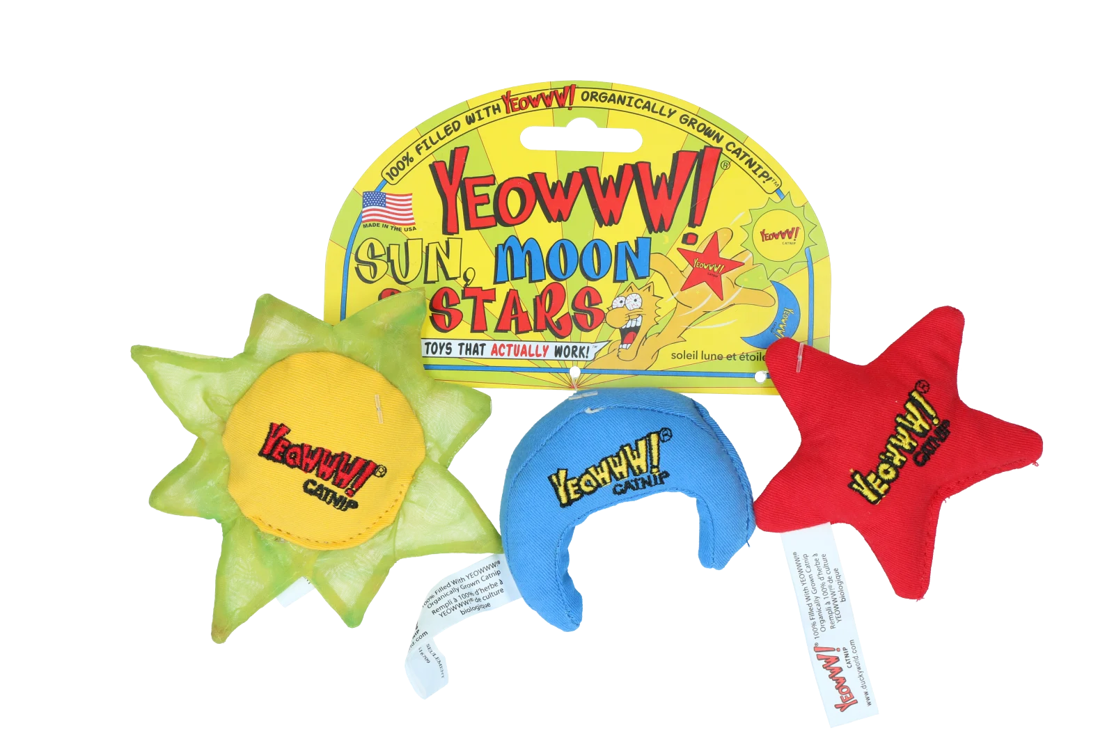Jucării pentru pisici Soare, Lună și Stele cu iarba mâței, 3 bucăți de aproximativ 8 până la 10 cm – Yeowww! Sun Moon and Stars - imagine 2