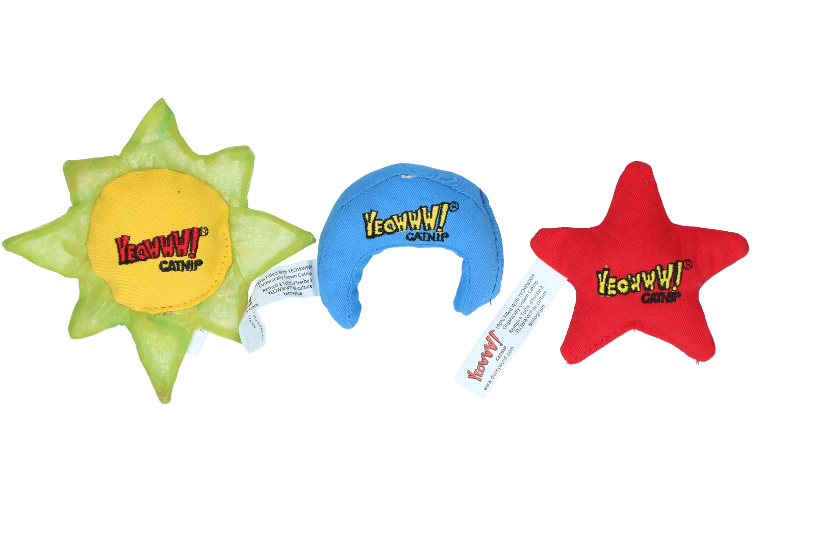 Jucării pentru pisici Soare, Lună și Stele cu iarba mâței, 3 bucăți de aproximativ 8 până la 10 cm – Yeowww! Sun Moon and Stars - imagine 1
