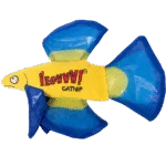 Peștișor de jucărie pentru pisici cu iarbă mâței și înotătoare foșnitoare, Albastru, 17 x 12 cm – Yeowww! Mo Betta Fish