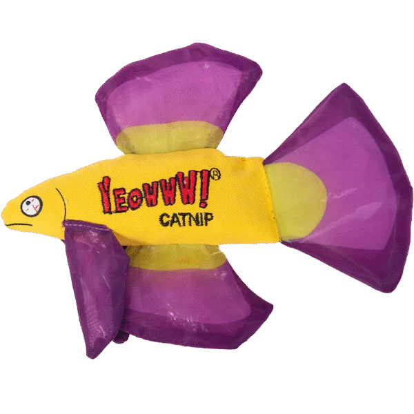 Pește de joacă pentru pisici cu catnip și înotătoare foșnitoare, mov, 17 x 12 cm – Yeowww! Mo Betta Fish