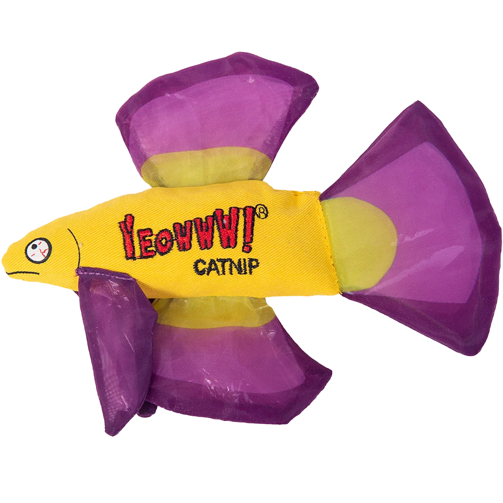 Pește de joacă pentru pisici cu catnip și înotătoare foșnitoare, mov, 17 x 12 cm – Yeowww! Mo Betta Fish - imagine 1